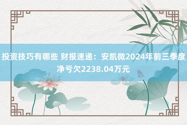 投资技巧有哪些 财报速递：安凯微2024年前三季度净亏欠2238.04万元