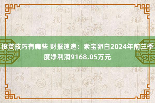 投资技巧有哪些 财报速递：索宝卵白2024年前三季度净利润9168.05万元