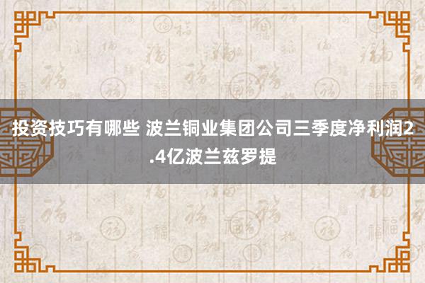 投资技巧有哪些 波兰铜业集团公司三季度净利润2.4亿波兰兹罗提