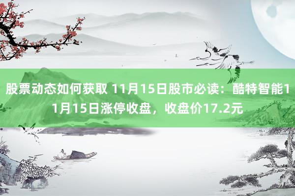 股票动态如何获取 11月15日股市必读：酷特智能11月15日涨停收盘，收盘价17.2元