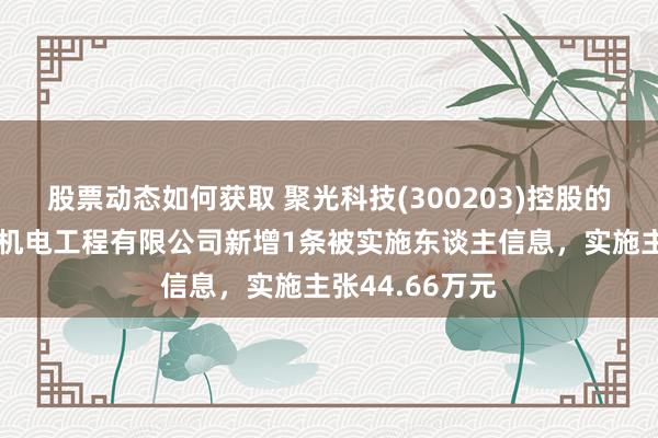 股票动态如何获取 聚光科技(300203)控股的宁波大通永维机电工程有限公司新增1条被实施东谈主信息，实施主张44.66万元