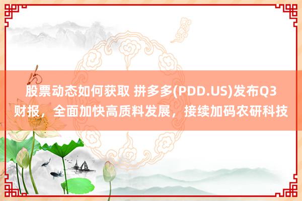 股票动态如何获取 拼多多(PDD.US)发布Q3财报，全面加快高质料发展，接续加码农研科技