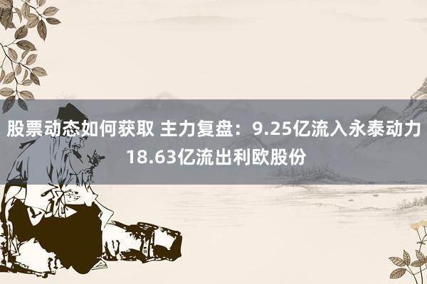 股票动态如何获取 主力复盘：9.25亿流入永泰动力 18.63亿流出利欧股份