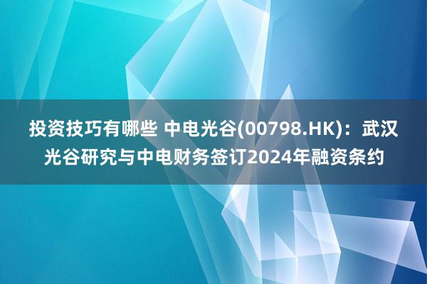 投资技巧有哪些 中电光谷(00798.HK)：武汉光谷研究与中电财务签订2024年融资条约