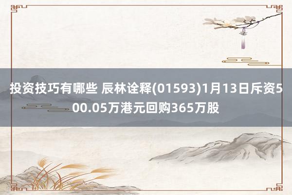 投资技巧有哪些 辰林诠释(01593)1月13日斥资500.05万港元回购365万股