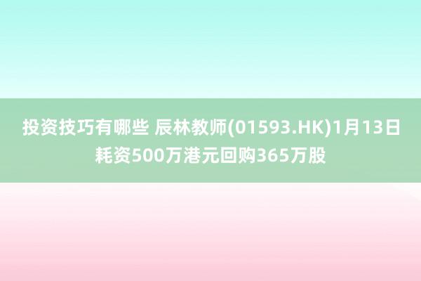 投资技巧有哪些 辰林教师(01593.HK)1月13日耗资500万港元回购365万股