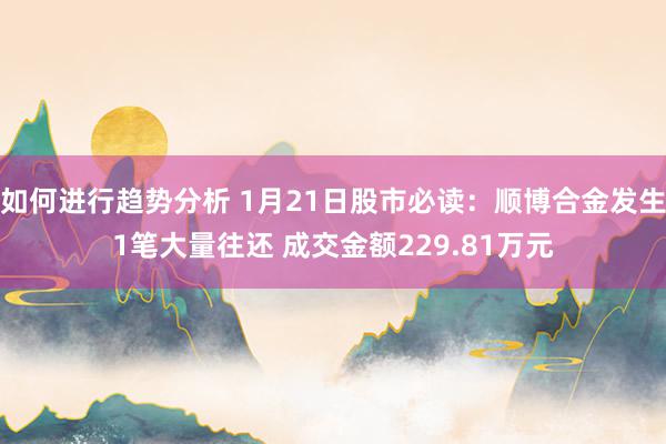 如何进行趋势分析 1月21日股市必读：顺博合金发生1笔大量往还 成交金额229.81万元