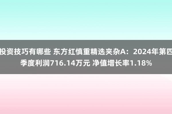 投资技巧有哪些 东方红慎重精选夹杂A：2024年第四季度利润716.14万元 净值增长率1.18%