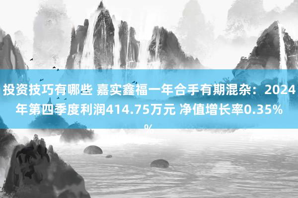 投资技巧有哪些 嘉实鑫福一年合手有期混杂：2024年第四季度利润414.75万元 净值增长率0.35%