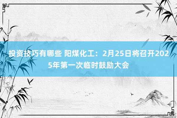 投资技巧有哪些 阳煤化工：2月25日将召开2025年第一次临时鼓励大会