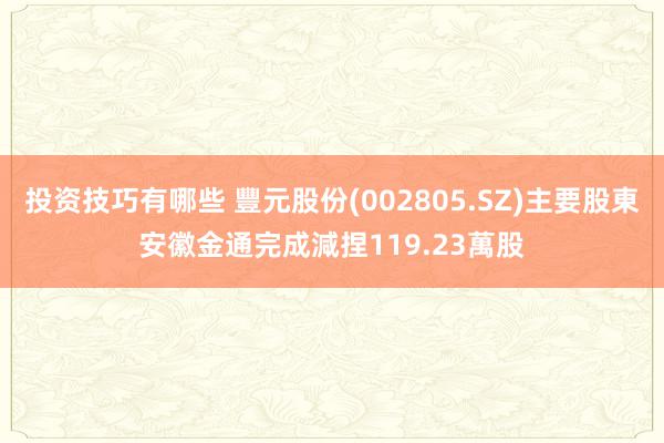 投资技巧有哪些 豐元股份(002805.SZ)主要股東安徽金通完成減捏119.23萬股