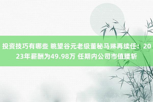 投资技巧有哪些 眺望谷元老级董秘马琳再续任：2023年薪酬为49.98万 任期内公司市值腰斩