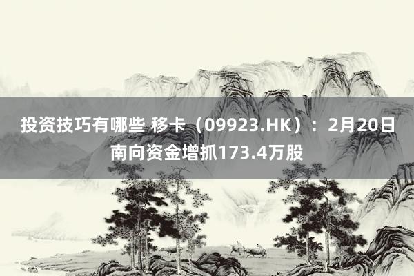 投资技巧有哪些 移卡（09923.HK）：2月20日南向资金增抓173.4万股