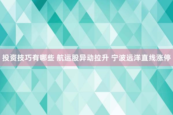 投资技巧有哪些 航运股异动拉升 宁波远洋直线涨停