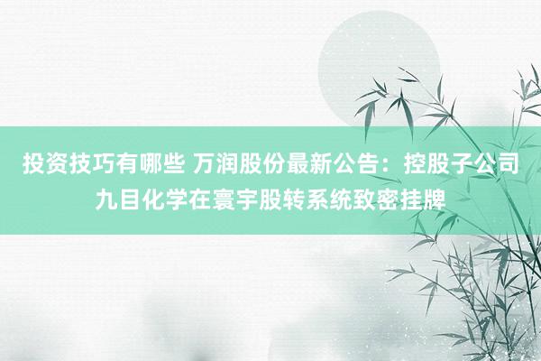 投资技巧有哪些 万润股份最新公告：控股子公司九目化学在寰宇股转系统致密挂牌