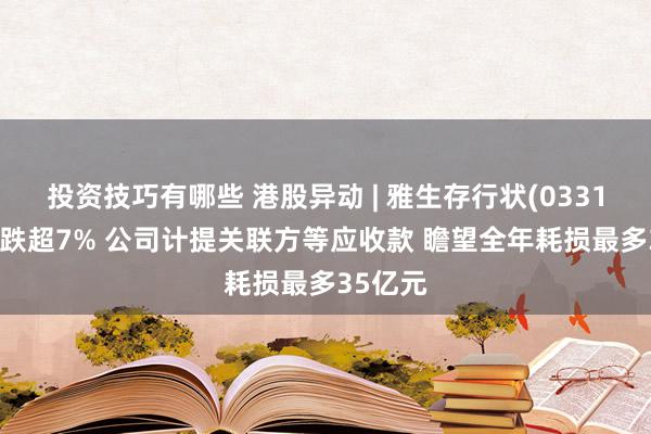 投资技巧有哪些 港股异动 | 雅生存行状(03319)绩后跌超7% 公司计提关联方等应收款 瞻望全年耗损最多35亿元